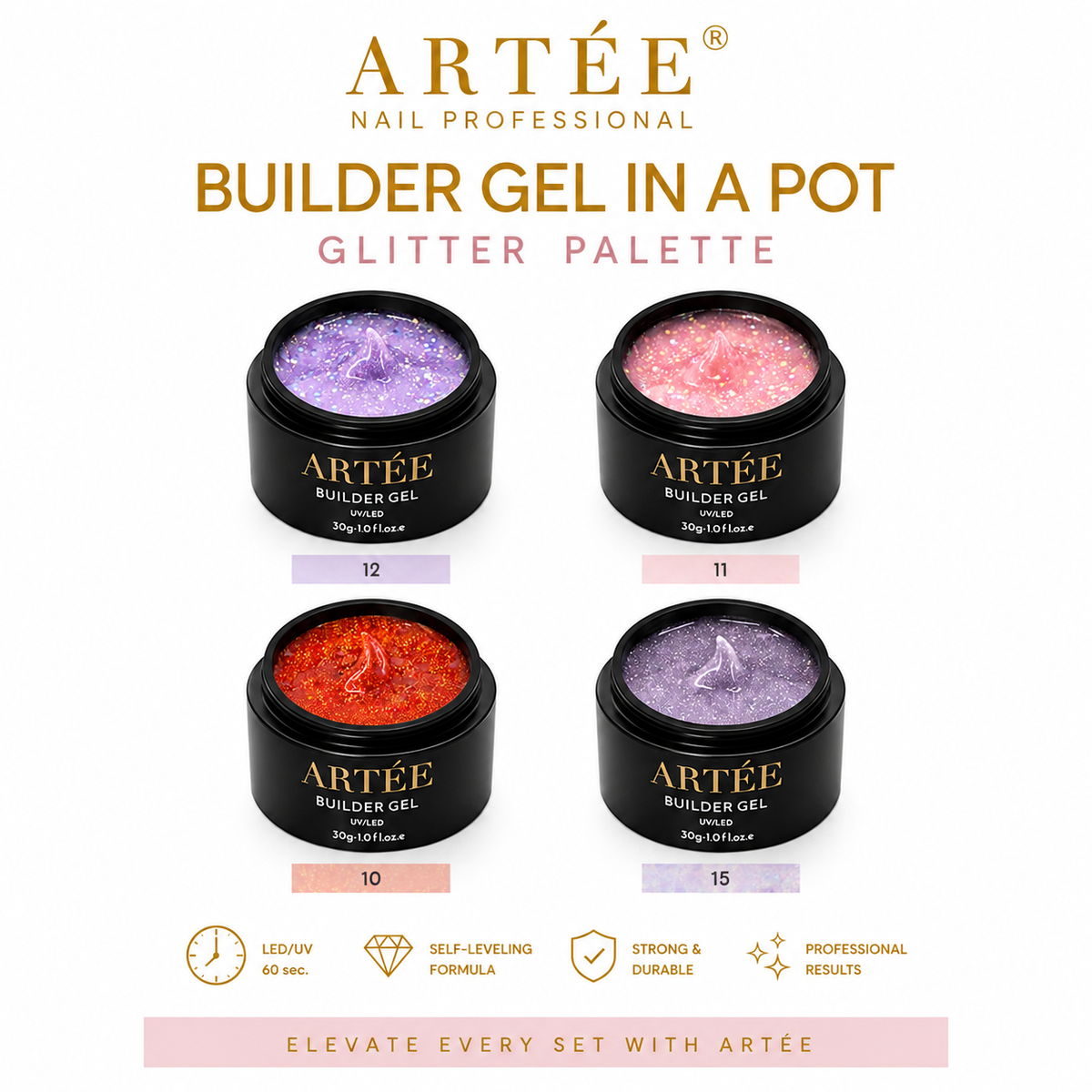 ARTÉE Builder Gel - Copper Glitter-Medium Viscosity for Nails Extensions & Overlays